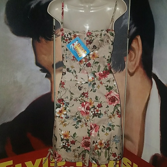 Tatyana Bianca Retro 1950's Pinup Floral Keyhole Romper Bombshell Tan Shorts - Picture 5 of 9